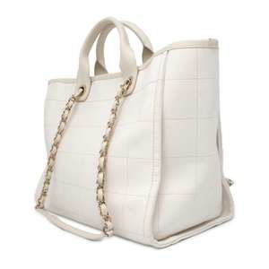 Chanel Canvas Line Bag 2way Deauville Large White Mark Coco Shoulder